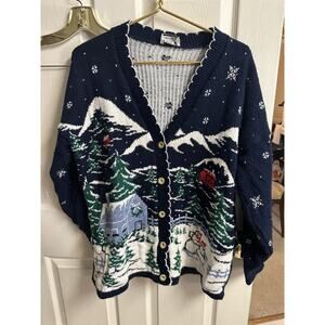 Adele Knitwear VNT 90s Oversized Christmas Cardigan Med/L USA Chunky Snow 46x28